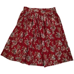 Vintage Justine Todd Skirt Red Floral 80s 90s Flowy Cottagecore Pleated